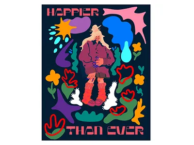 Happier Than Ever art design fineart geometric illustration lineart portrait illustration poster procreate 5