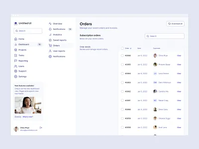 Orders/invoice dashboard — Untitled UI dashboard database design system feature card figma minimal minimalism navigation sales settings side bar sidebar sidenav simple table tables ui kit web app