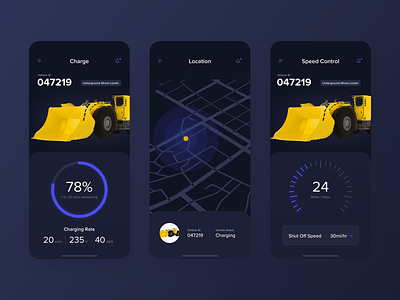 Electric Mining Vehicle Tracking App accessible app dark dark mode design ui uiux ux