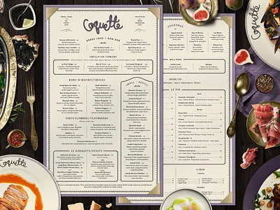 Coquette Restaurant Menu Design branding creative agency design illustration logo logotype menu design restaurant branding vector