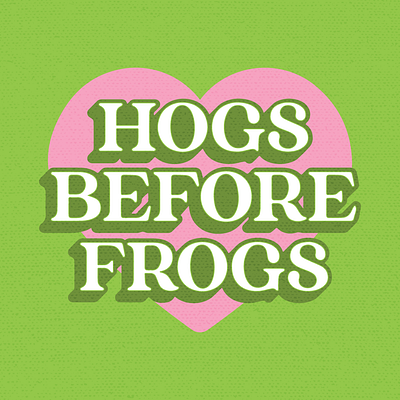 Hogs Before Frogs green heart illustration muppets pink true crime and cocktails typography