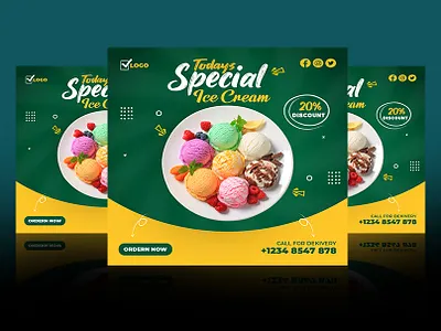 Special Ice Cream Social Media Post adobe photoshop banner branding design graphic design