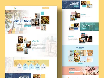 Bun/Brew Restaurant beach brand identity branding brew cafe coffee design landing page design minimal modern design restaurant retro sun ui ui design ux web web design