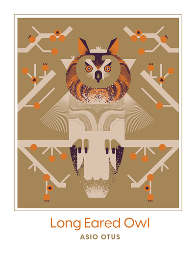 Long Eared Owl berry bird character design fly geometric illustration nature owl texture vector