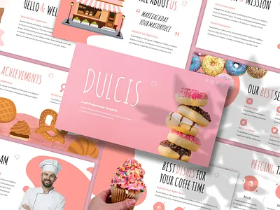 Dulcis – Cake Presentation Template bread brown business presentation chocolate cupcake delicious design dessert donuts feminine gourmet orange party pie pink powerpoint template presentation pretzel simple store