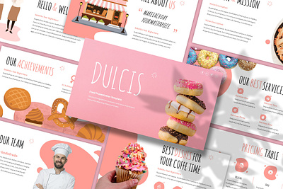 Dulcis – Cake Presentation Template bread brown business presentation chocolate cupcake delicious design dessert donuts feminine gourmet orange party pie pink powerpoint template presentation pretzel simple store