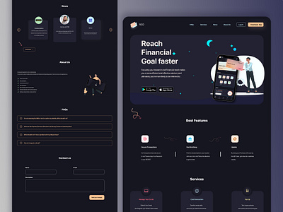 Finance App landing Page card dark mode finance app landing design ui ux web design