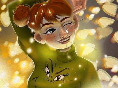 Lights christmas cute illustration digital art digital illustration girl illustration kids illustration lights newyear portrait x mas