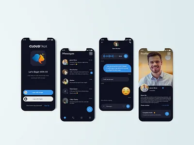 CloudTalk Chat App app application branding chat chatapp clean ui darkui design illustration logo ui ux vector