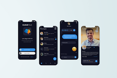 CloudTalk Chat App app application branding chat chatapp clean ui darkui design illustration logo ui ux vector