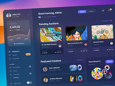 NFT Dashboard Dark btc crypto crypto currency dashboard dashobard ui ethereum marketplace nft dashboard nft marketplace nft ui panel ui ui marketplace window 11