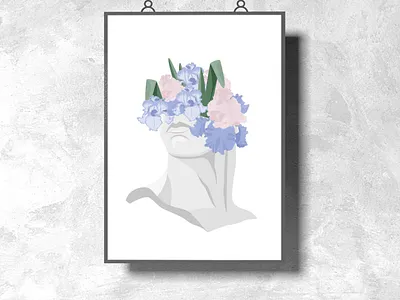 Roman antique illustration apollo branding bust classic new david design flat illustration flower iris graphic design greek character head statue illustration roman antique illustration statue vector