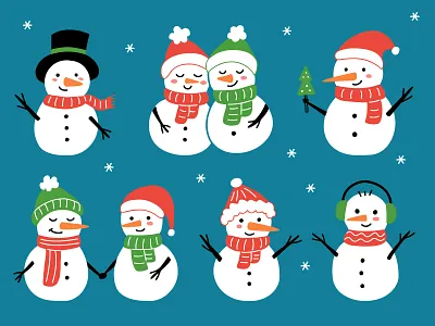 Cute snowmen character cute flat illustration love snow snowman snowmen vector winter