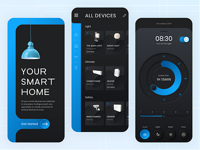 Smart Home | Mobile App app branding colorful dark darkmode design designer gradient illustration logo mobile morphism typography ui ux web