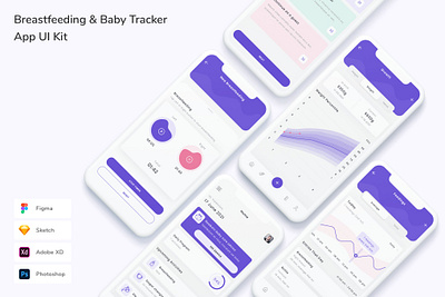 Breastfeeding & Baby Tracker App UI Kit app baby tracker branding breastfeeding design designposter google graphic design illustration instagram kit phone slides tracker tracker app ui ui kit uiux ux web