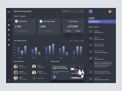 Dashboard Design admin admin panel admin theme admin ui analytics cards dark theme dark ui dashboad dashboard grid view interface sidebar uiux user user dashboard user interface