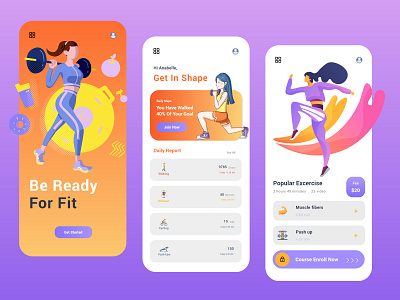 Fitness App Design app branding design graphic design illustration logo ui uidesign uiux ux ux design vector