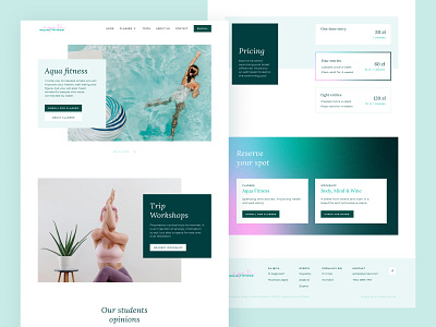 Aqua fitness - Web design aqua fitness booking branding classes enrollment fitness graphic design green home page minimalist modern pink pricing reservation ui ux web web design website yoga