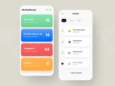 Einsen - Task Prioritisation & Productivity App app clean design kit free ui kit minimal mobile ui open source productivity app project management task app timer tracker todo app ui ux uxdesign