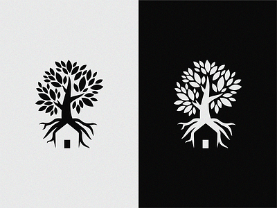 logo concept green home house roots tree