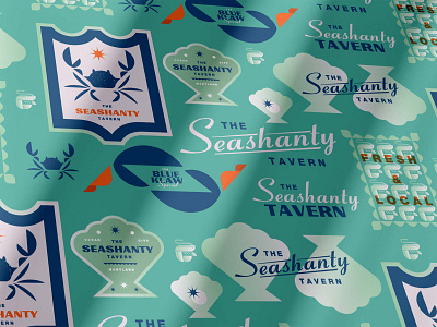 The Seashanty Tavern Brand Collage brand branding crab custom design eat food icon illustration lobster logo ocean restaurant sea seafood shrimp take out tavern trademark vector