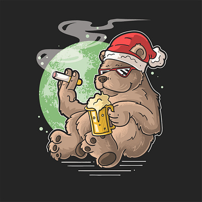 Chill Grizzly Bear animal artwork bear chill christmas cute grizzly bear illustration santa claus