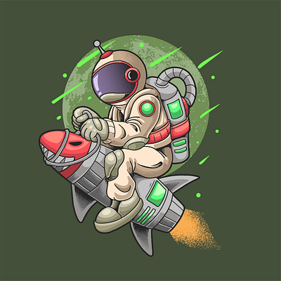 Cute Astronaut With Rocket artwork astronaut cute illustration planet ride rocket