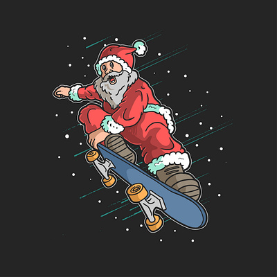 Santa Claus Skater artwork christmas cute illustration santa claus skateboard