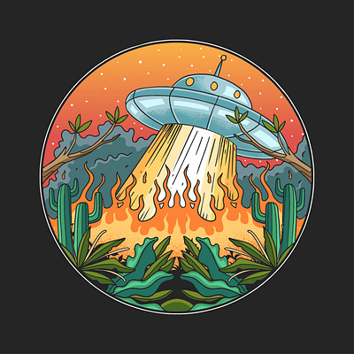 Ufo Against The World alien artwork cute fire illustration scfi ufo