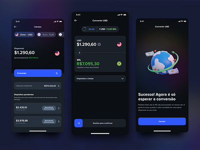 Noodle • Exchange money with a swipe bank banking currency dark dark mode exchange wallet