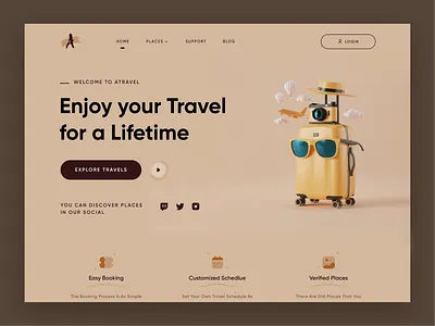 Travel Agency Landing Page 3d 3d design agency destination explore journey landing landing page place tourism tourist travel agency travel booking traveller travelling trip trip booking ui web design website
