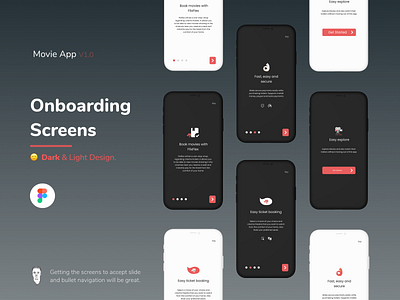 Onboarding Screens, Cinema App. app cinema movie onboarding screens splash theathers ui uiux welcome