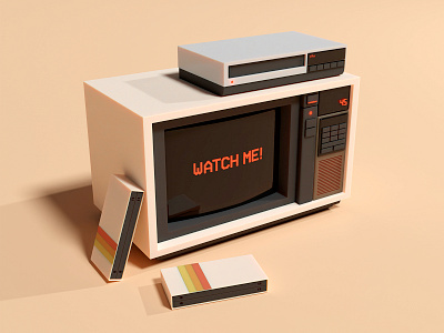 Watch Me 3d 3d art art blender color design illustration lighting render retro tape television texture tv vcr vhs vintage