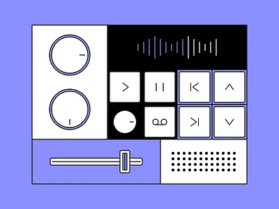 Music Production Illu arrow button dial down figma illu illustration knob music music production next pause play previous rosek slider sound sound wave up volume