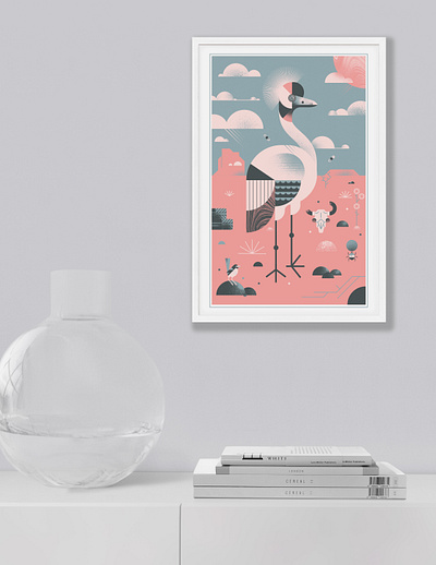 Grey Crowned Crane animals bird design dessert geometric illustration landscape nature tall texture vector