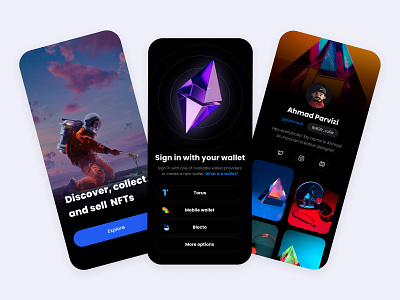 NFT app 3d app app design appdesign bitcoin blockchain clean collection ethereum figma ios minimal nft ui ui design uidesign uiux user interface ux