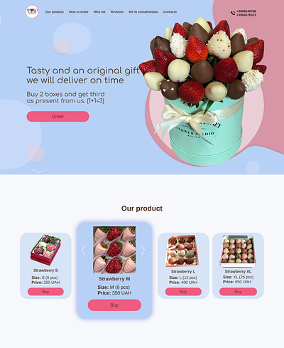 Landingpage for Strawberry shop design e commerce figma lan landing ui