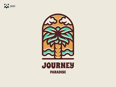 Journey Paradise Logo beach branding classic design emblem icon illustration journey lineart logo nature palm paradise retor symbol tree vector vintage