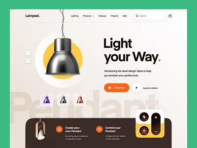 Pendant Lamp - Product Landing page architecture bulb decore shop designer lamp ecommerce homepage interior interior shop lamp landing page light mockup pendant lamp pendant light pendant store product ux web design website website design