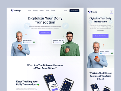 Fintech - App Landing Page & Mobile Responsive banking clean design designer fianance financial fintech fintech platform design landingpage mobile responsive online banking online transection responsive design ui uidesign uiux design ux web design website landing page