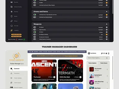 Game Trainer windows app ui graphic design ui