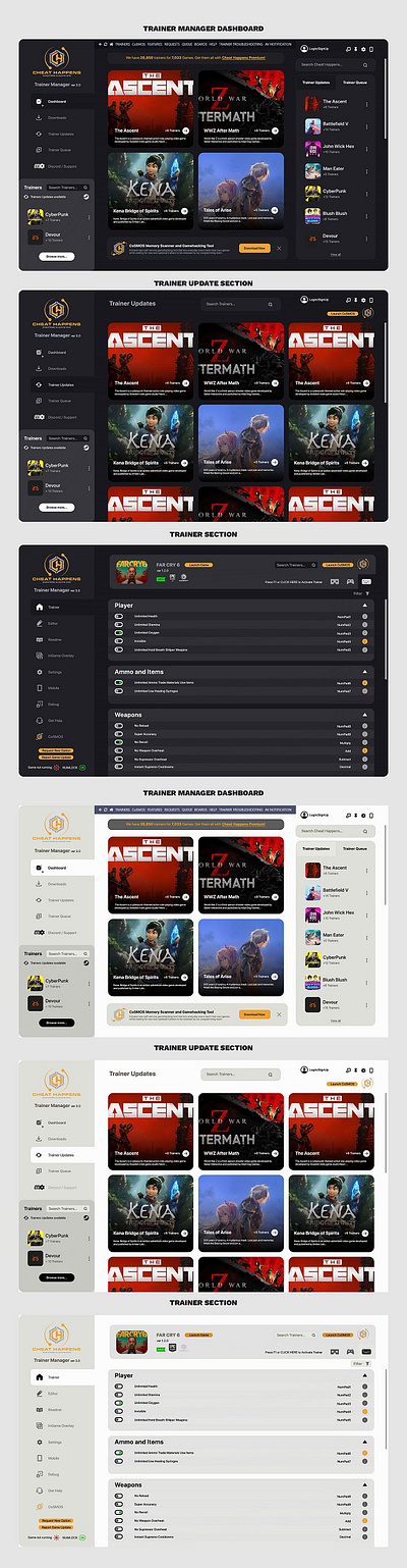 Game Trainer windows app ui graphic design ui