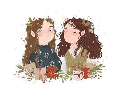 Winter portrait christmas design family friends girl illustration outfit portrait sisterhood sisters winter