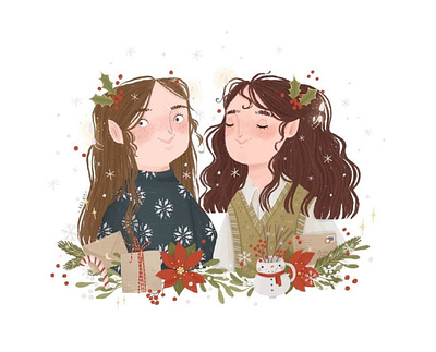 Winter portrait christmas design family friends girl illustration outfit portrait sisterhood sisters winter