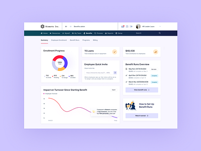 Mockup for a FinTech API Company's customer (employee view) api app benefits clean dashboard employee fintech flat hr modern recruitment saas startup tech