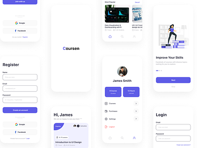 Coursen - A Elearning Concept app clean education ui ux
