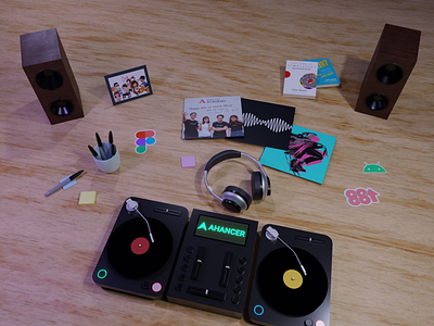 Office Vibes blender blender3dart dj figma low poly lowpoly lowpolyart office postit simplicity turntable ux uxdesign