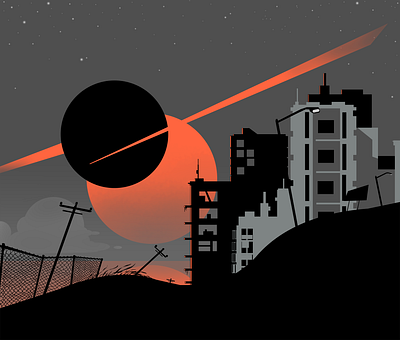 Landscape Series - #1 The Event apocalypse apocalyptic awesome city city scape clouds cyber punk design graphic design illustration landscape moon ocean orange photoshop post apocalyptic sun