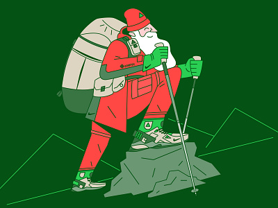 Christmas Hike bagpack character christmas claus gear gifts hike holidays illustration man mountain mowabb natale nike red santa shoes sneakers trekking winter