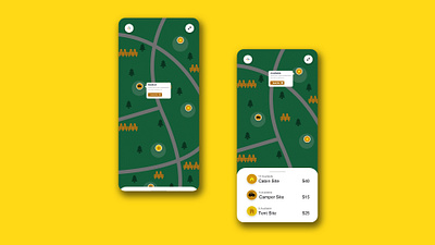 Camping Mobile App adobe xd android app design branding camping design figma graphic design green mobile app ui ux yellow